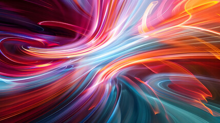Vibrant abstract image featuring dynamic neon light trails in shades of pink, blue, yellow, and orange, creating a sense of motion.