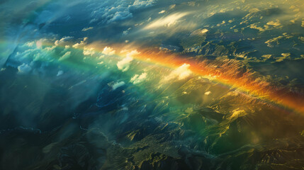 Colorful rainbow in the sky captured in mid-view. AI generative.