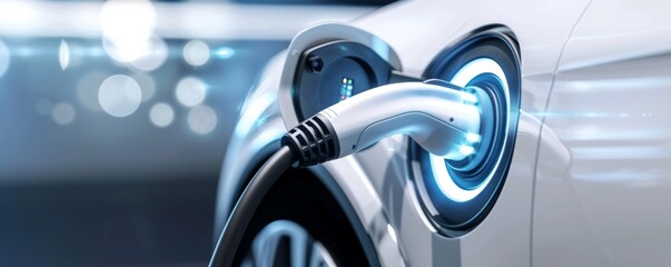 Closeup of an electric car charging port.