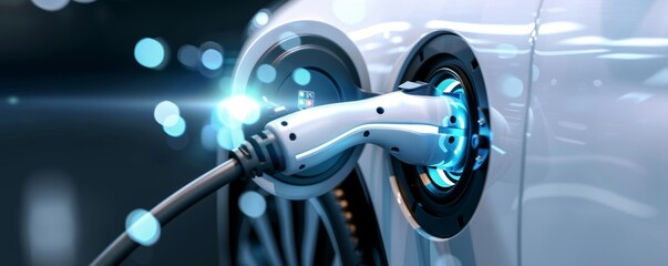 Obraz premium Electric car charging with blue sparks.