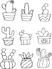 cactus doodle collection stock vector illustration