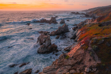 Sunset over the sea. Big Sur California USA.