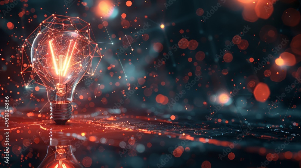 Aufkleber Light bulb with glowing geometric patterns and bokeh lights. Creative and technological ideas concept.