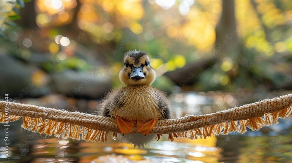 Canvas Prints cute duckling on rope bridge