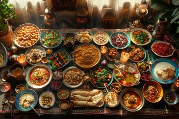 A Festive Middle Eastern Feast Laid Out On A Table