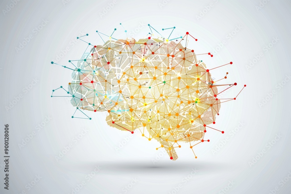 Aufkleber abstract depiction of a brain with colorful neural connections symbolizing creativity and intelligen