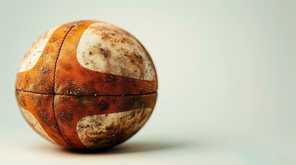 A weathered vintage sports ball showcasing unique textures and colors, perfect for themes of nostalgia and athleticism.