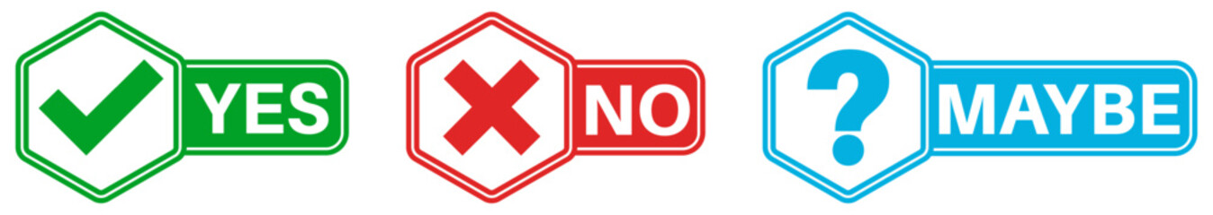 Obraz premium set vector Check, cross and question mark icon sign. Yes No Maybe symbol labels template design illustration