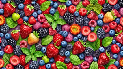 Fototapeta premium Seamless pattern background featuring a variety of colorful berries, berries, fruits, seamless, pattern, background, fresh