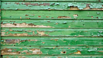 Fototapeta premium Wooden wall painted green with chipped and peeling paint , green, flaws, texture, background, vintage, aged, weathered, rustic