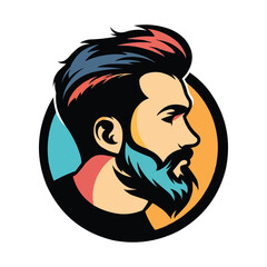 Bearded barber head logo in a stylish circle