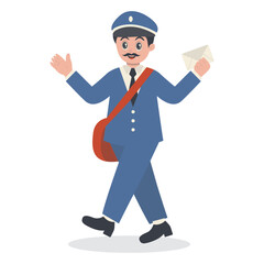 Cute Cartoon Postman Character Illustration on White Background.