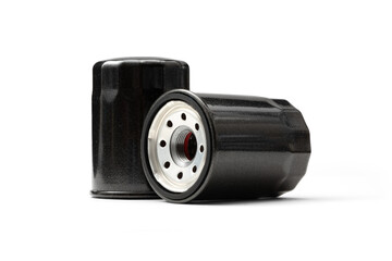 Two High-Performance Oil Filter for Optimal Engine Protection and Enhanced Filtration Efficiency showing outer casing and inside with transparent shadow