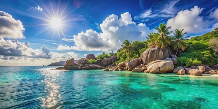 Beautiful seascapes of Seychelles islands with sun and turquoise waters, Seychelles, islands, seascape, beautiful, sun, turquoise
