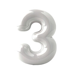 Naklejka premium Futuristic White 3D Number Three Symbol on transparent Background