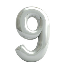 Futuristic White 3D Number Nine Symbol on transparent Background
