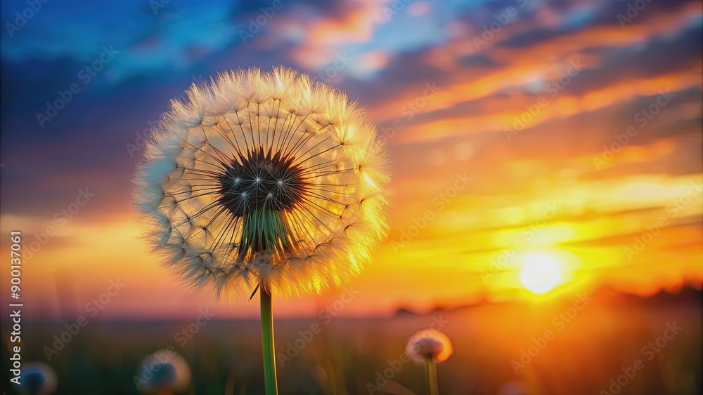 Poster Tender dandelion in a beautiful sunset , dandelion, sunset, nature, serene, peaceful, tranquil, soft, gentle, delicate, flower, plant