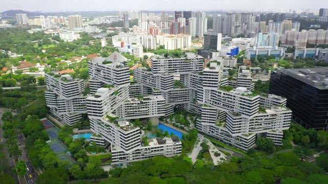 Drone Aerial view 4k Footage of Building in Singapore City.