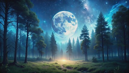 Majestic moonlit night in the tranquil forest, night, forest, moonlight, trees, peaceful, serene, nature, solitude