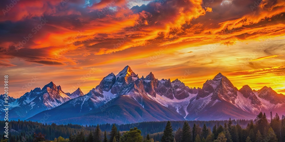 Canvas Prints Beautiful sunset over the mountains with vibrant colors reflecting off the peaks, sunset, mountains, landscape, colorful, sky