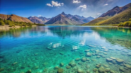 Scenic view of Alchichica lagoon with crystal clear turquoise water and surrounding mountains, lagoon