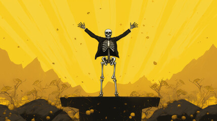 Weird Art Lofi Album Cover Art: Dancing Skeleton on Yellow Block