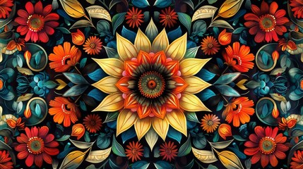design with symmetrical patterns and rich, saturated colors