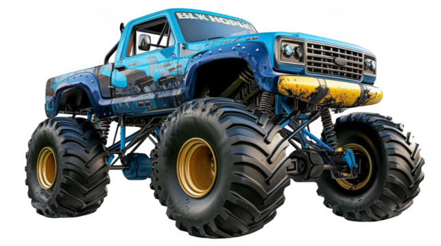 blue monster truck on transparent background