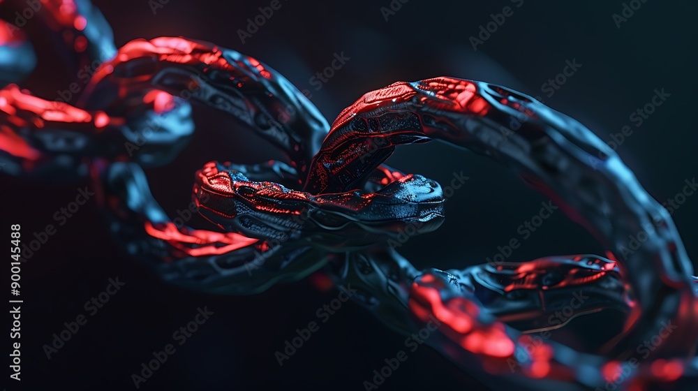 Poster close up macro shot of a metal chain, highlighting the intricate detail and texture of the links wit