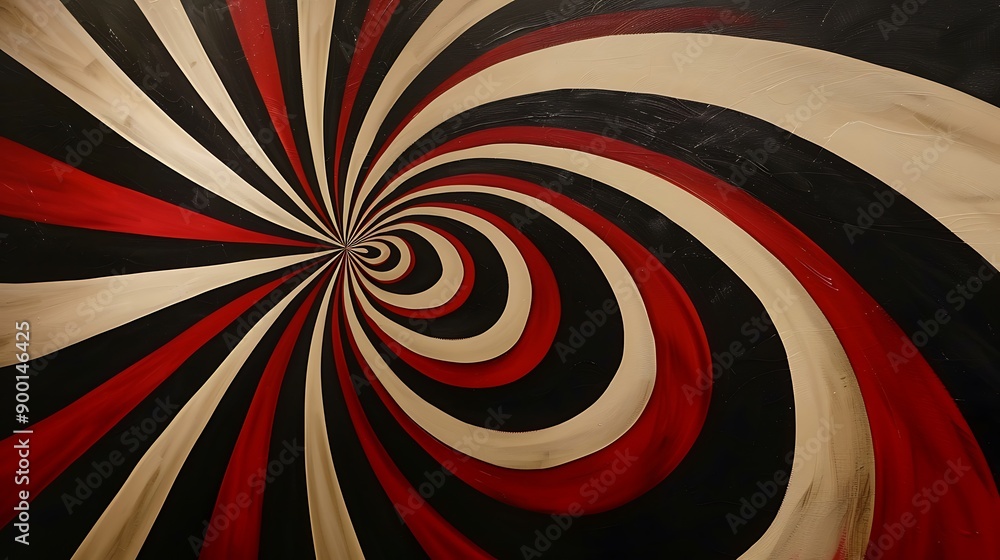 Poster abstract painting with swirling pattern in red black and white for hypnotic dynamic visual experienc