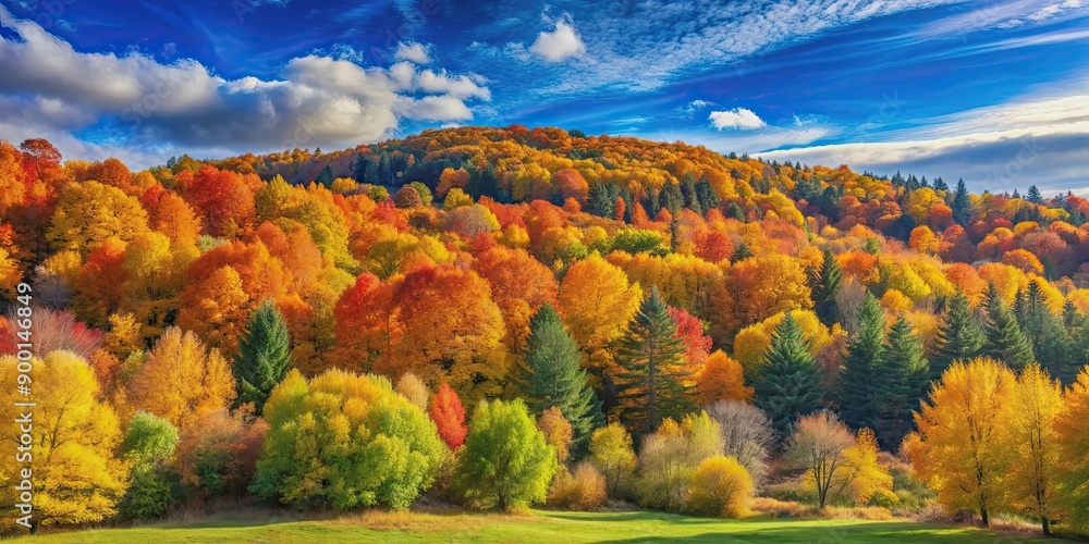 Sticker beautiful autumn landscape with colorful foliage and clear blue sky, autumn, landscape, foliage, col