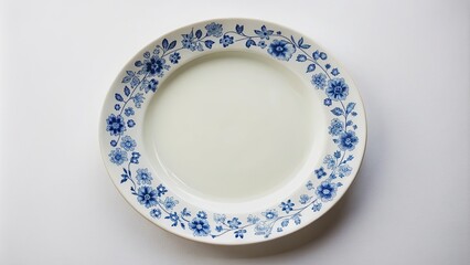A white ceramic plate with delicate blue floral design, plate, ceramic, white, blue, floral, design, kitchenware, dining