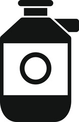 Black and white glyph icon of a chemical bottle with a measuring scale, indicating the volume of liquid
