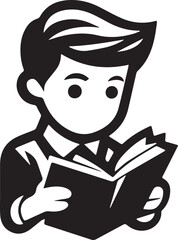 Student Reading - Cartoon Silhouette Vector Adobe Illustrator Artwork