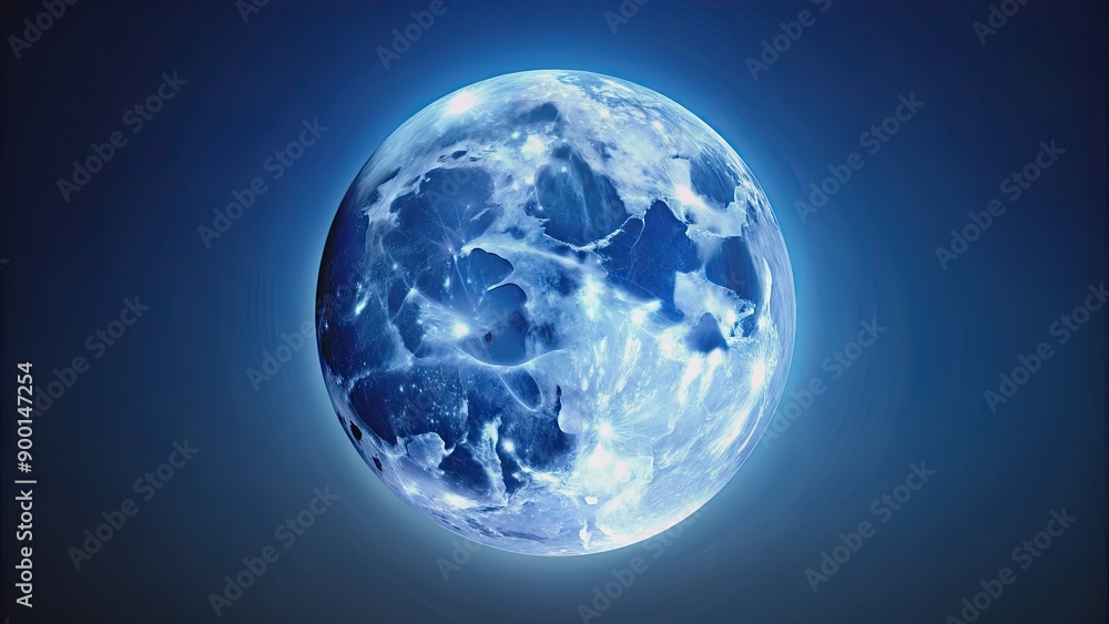 Poster Close-up view of a full moon in the deep blue sky, full moon, celestial, night sky, astronomy, lunar, peaceful, tranquil