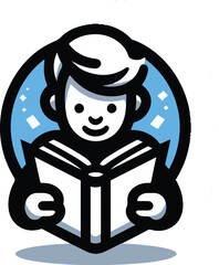 Student Reading - Cartoon Silhouette Vector Adobe Illustrator Artwork