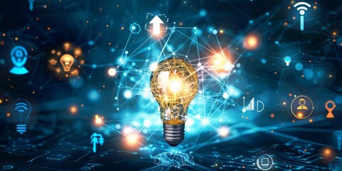 A light bulb surrounded by AI-related symbols, symbolizing the sparks of creativity and innovation in AI research
