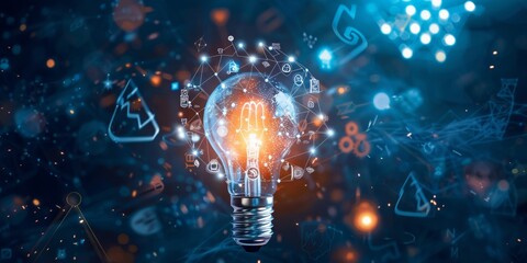 A light bulb surrounded by AI-related symbols, symbolizing the sparks of creativity and innovation in AI research