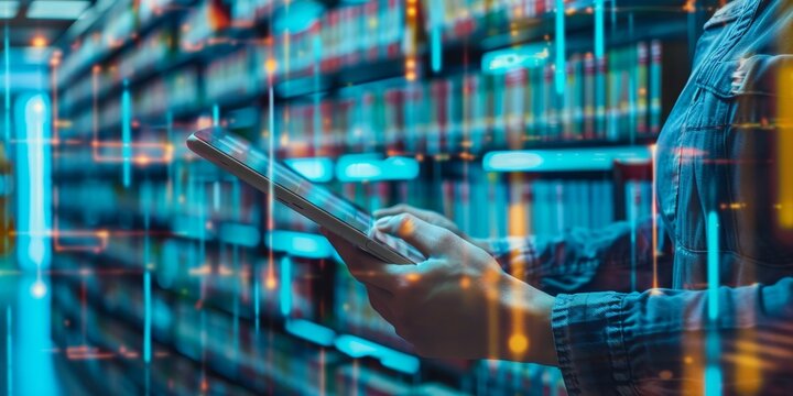 A person browsing a virtual library with digital books, highlighting the accessibility and convenience of online information