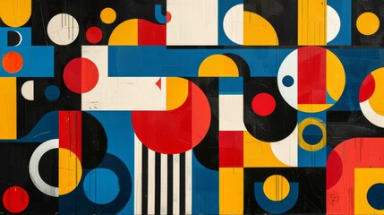 Retro inspired abstract design with bold primary colors and mid-century modern patterns