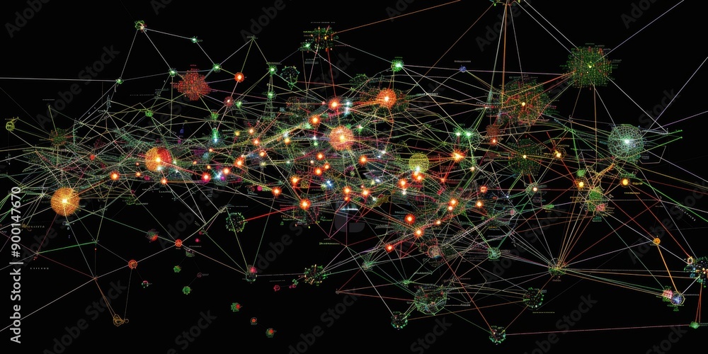Aufkleber A network with various nodes and connections, highlighting the structure of network topology