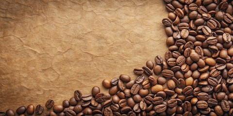 Coffee beans scattered on layered textured paper background, coffee, beans, scattered, textured, paper, background, texture