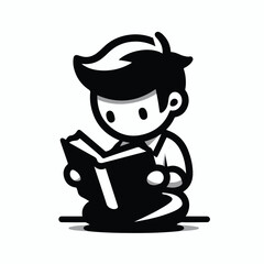 Student Reading - Cartoon Silhouette Vector Adobe Illustrator Artwork