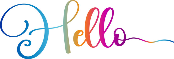Obraz premium Hello. Lettering for banner, poster and sticker concept with text Hello. Icon message Hello on white background, geometric memphis style. Calligraphic simple logo. Vector Illustration