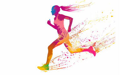 Vibrant Runner Poised at the Start Line: A Colorful Silhouette against a White Background, Ideal for Dynamic Sports Designs and Motivational Graphics.