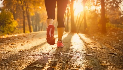 ランニングシューズ 足元 運動 健康 フィットネス 秋の風景 落ち葉 自然 光 日差し 森林道 アウトドア 活動 動き スポーツ 健康的な生活 ウェルネス トレーニング 走る エクササイズ