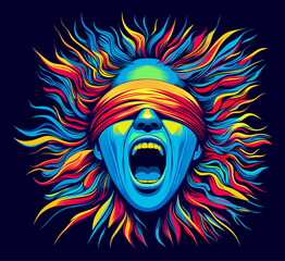 Scream. Blindfold. Colorful graphic vector illustration for t-shirt design, hoodies, posters, etc	