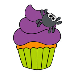 doodle halloween sweet cupcake icon.