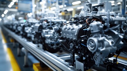 Fototapeta premium Closeup of a Car Engine on an Assembly Line