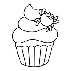 Hand drawn doodle halloween sweet cupcake line icon.
